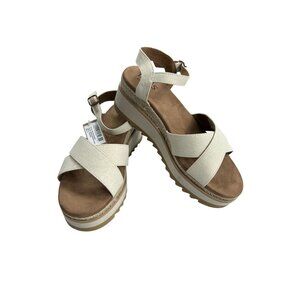 Toms Womens Noelani Sandals Natural/Gold Metallic Canvas Size 9 Adjustable Strap
